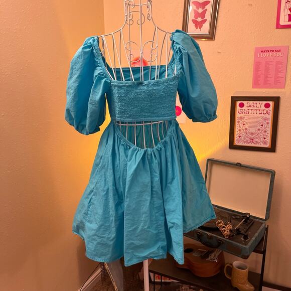 A new day size small blue sundress summer dress puffy sleeves - Picture 3 of 7